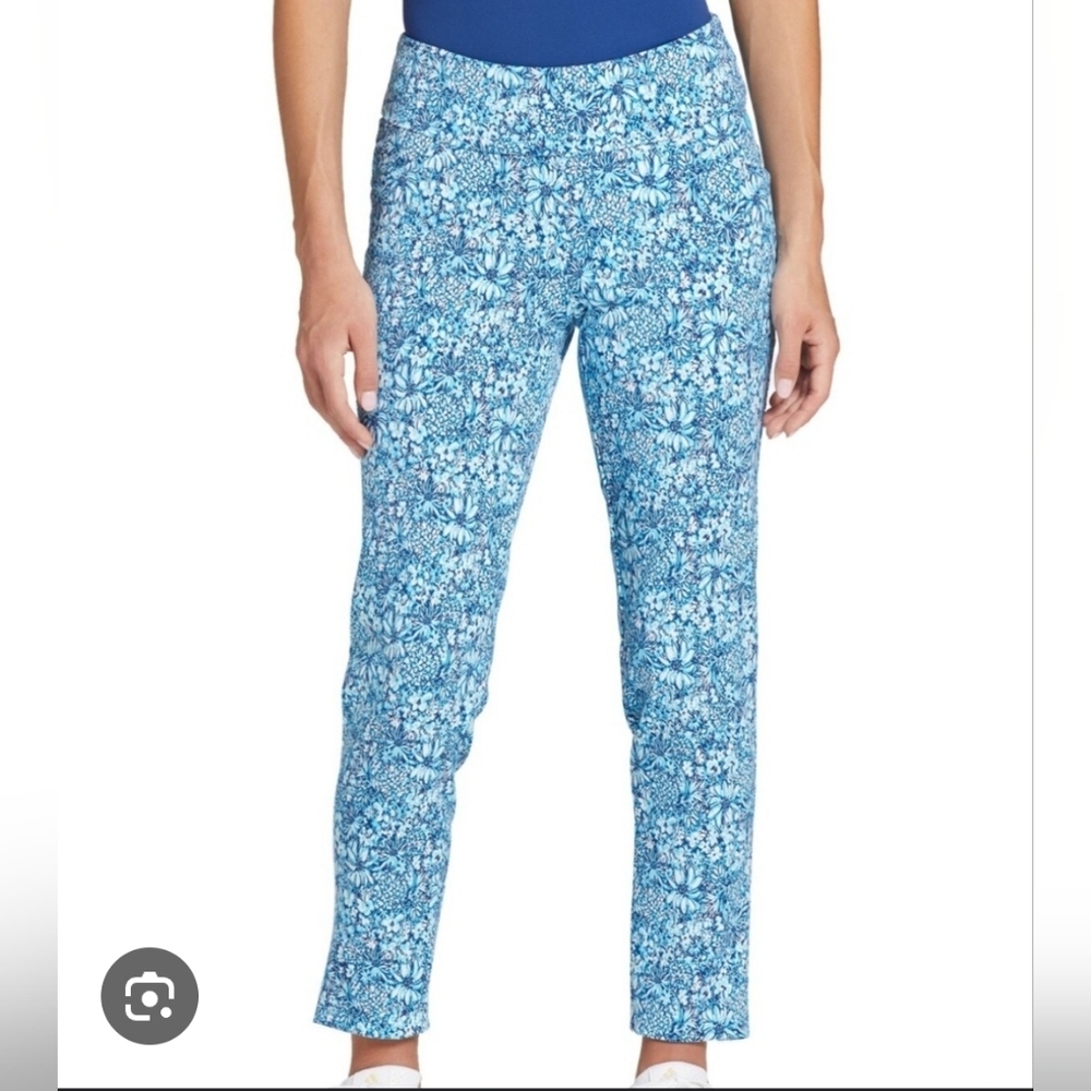 Lilly Pulitzer Corso Luxletic Golf Pant Size 4 Blue Floral Daisy Pattern